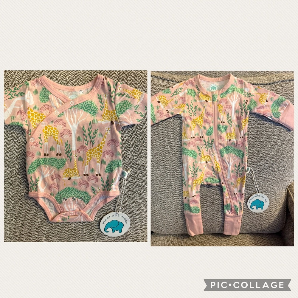 NWT Elephant Moon‎ giraffe safari sleeper and bodysuit pink